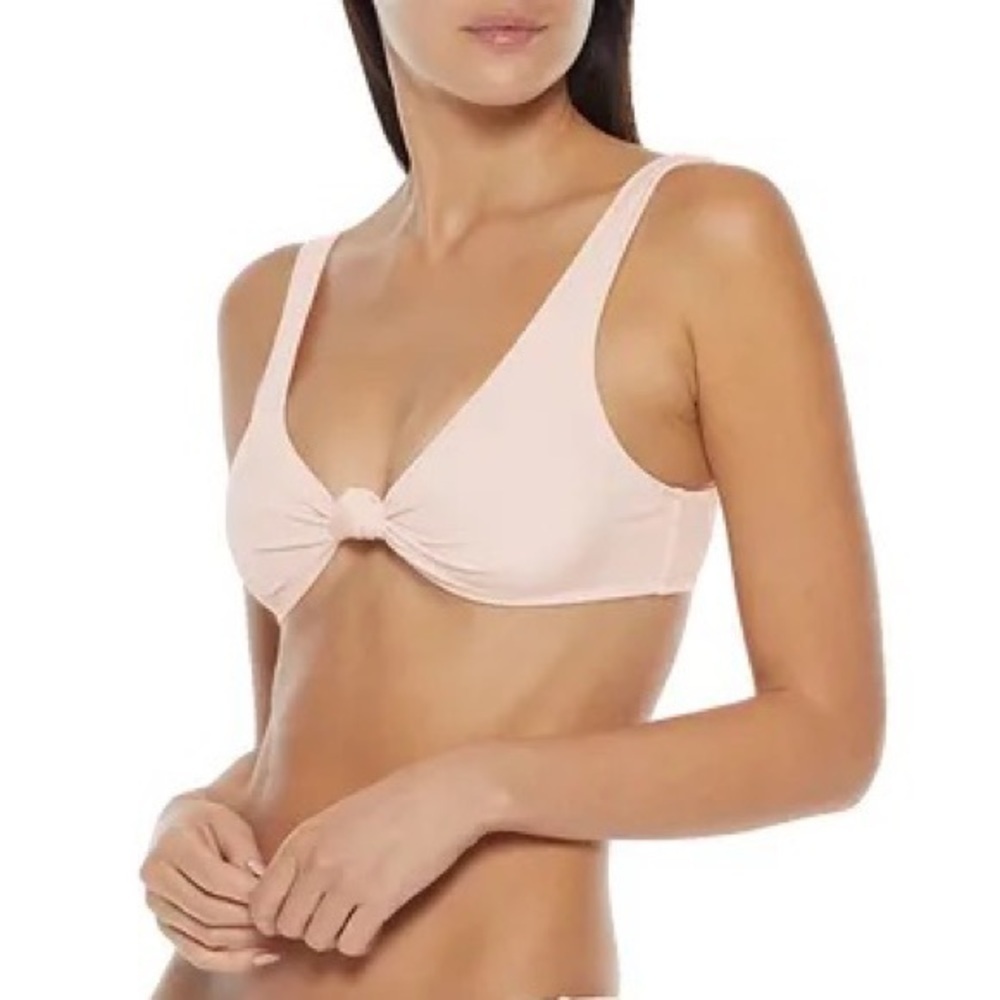 Solid Striped Jade Knotted Ribbed Bikini Top